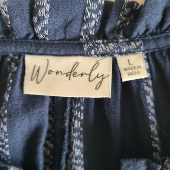 Wonderly Sheer Boho Shirt Top SZ Large Festival‎ Western Country Striped Ruffles - Picture 13 of 13